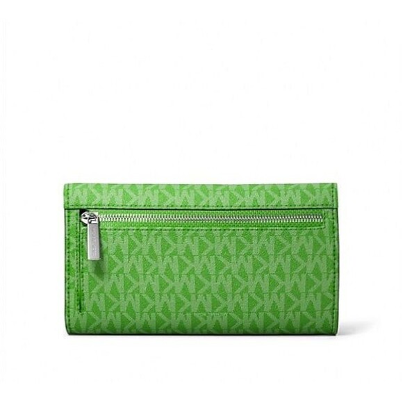New Michael Kors Jet Set Travel Large Logo Trifold Wallet Jungle Green Multi - Picture 3 of 3